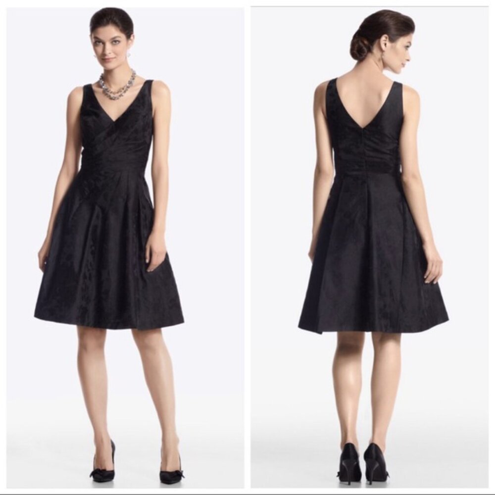 White House Black Market Black Jacquard Cocktail Dress Size 8